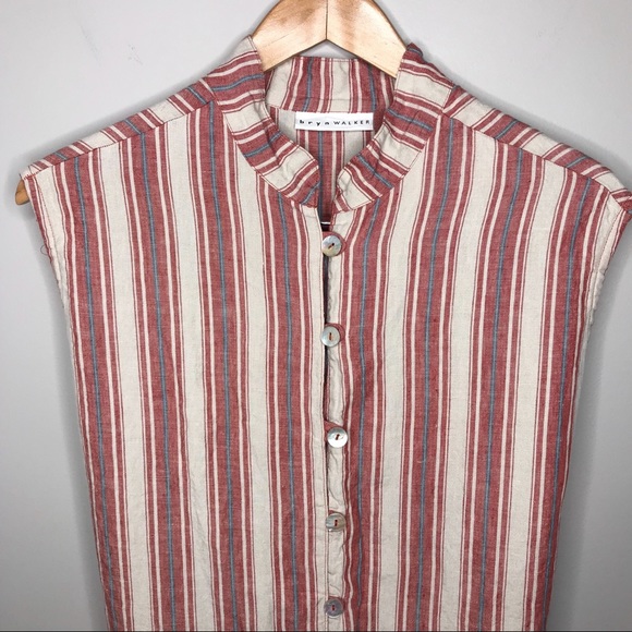 Bryn Walker Striped Button Front Linen Dress - L - Picture 3 of 8